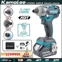 Kamolee DTW285 Brushless Cordless Electric Impact Wrench 520N Dual Function Power Tools for Makita 18V Battery.