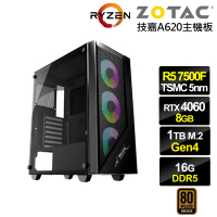 【NVIDIA】R5六核GeForce RTX 4060{冰風暴ZK1DC}電競電腦(R5-7500F/技嘉A620/16G/1TB)