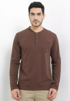 Cressida Cressida Henley Pocket T-Shirt Longsleeve Brown - K069C