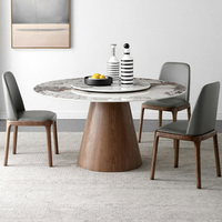 北歐侘寂風亮光潘多拉巖板圓型餐桌帶轉盤現代簡約小戶型實木圓桌