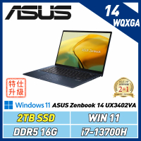 (改機升級)ASUS Zenbook 14 UX3402VA 紳士藍(i7-13700H/16G/2TB)