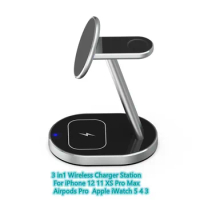 3 in 1 Wireless Charger Stand For Apple Airpods iPhone Samsung Galaxy Watch 4 Active 2/1 15W Fast Charging Dock
