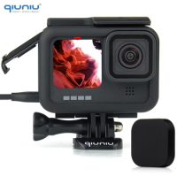 QIUNIU For GoPro Hero 9 10 11 12 Black Protective Frame Housing Case Charging Port Lens Cover Cap for Go Pro 9 12 11 Accessories
