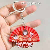 Gantungan Kunci Keychain Souvenir Japan Jepang Kayu Kipas Merah