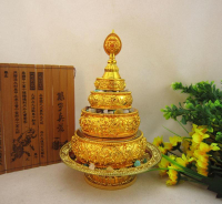 密宗 精品銅鍍金曼扎盤小號 四加行 曼達盤 供曼茶羅 帶托盤