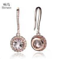 Shruno Round Morganite Earring Solid 14k 10k Rose Gold Natural Diamonds Drop Earrings Hook Dangle Earrings Women Jewelry Gift