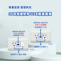 【易智快充】磐石系列-國際牌 Panasonic DECO LITE星光面板 36W USB快充插座(插座+36W USB+插座)