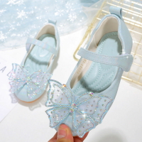 水晶蝴蝶結兒童公主鞋2022春秋新款軟底女孩韓版女童單鞋舞蹈皮鞋