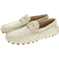 TOD S Timeless Gommino T字金屬飾麂皮豆豆鞋(男鞋/灰色)