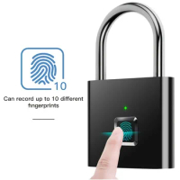 10pcs/set Smart Door Lock USB Rechargeable Waterproof Fingerprint Padlock Fingerprint Unlock Zinc Alloy Metal Smart Lock
