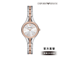 【EMPORIO ARMANI 官方直營】Chiara 經典環鑽輕奢女錶 玫瑰金色x銀色不鏽鋼錶帶 手錶 28MM AR11551