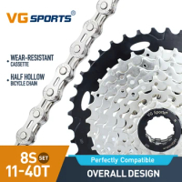 VG Sports 8 Speed 11-40T Bicycle Cassette Freewheel Sprockets for MTB Mountain Bike Accessories with 8s Half Hollow Bike Chain