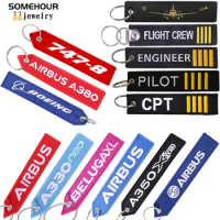 SOMEHOUR AIRBUS Boeing Embroider Keychain Aviation Gifts Motorcycle Car Bag Key Ring Holder Lanyard Textile Luggage Tag Fobs