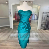 Simple Short Prom Dresses Strapless Pleat Evening Gowns Women Party Gowns Customize For Special Occasion