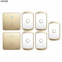 CACAZI Home Wireless Doorbell Waterproof 300M Remote CR2032 Battery 2 Transmitter 5 Receiver 60 Ring 0-110DB Chime US EU UK Plug