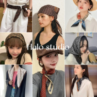 Halo studio is ready to ship. Cotton and linen square scarf with retro-style color block pattern, si