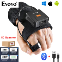 Eyoyo Wearable 1D Laser Bluetooth Barcode Scanner Finger Trigger Scanning Wireless Bar Codes Reader Works With Phones Computers