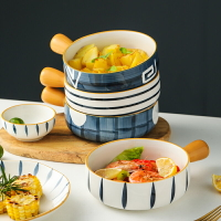 陶瓷烤碗帶手柄碗微波爐烤箱專用碗創意個性家用碗沙拉碗單個