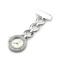 WAH640 Silvery Crystal Round Brooch Watch Quartz Doctor Pocket Watch Fob Watches for Nurses 6 Pieces