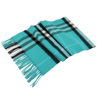 BURBERRY 經典格紋100%喀什米爾羊毛圍巾(藍綠)