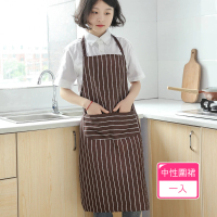 【茉家】韓版經典條紋款防油污好清洗圍裙(1入)