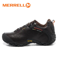 Original Merrell GORE-TEX Outdoor Men's Camping Genuine Leather Hiking Shoes for Male Coffee Mountaineer Climbing Sneakers 39-46