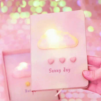 1 set Student Gifts Kawaii Pink Dream Notebook /Sunny cloud journey Girl's Secret Creative Diary Book With light On