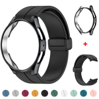 Original Silicone Strap For Samsung Watch 4/5/6 40 44mm Watch 5Pro 45mm Magnetic Buckle Band+Case Galaxy Watch 4 Classic 42 46mm