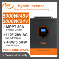 PowMr 5000W 3000W Hybrid Power Inverter DC 24V 48V To 110V/120V AC with 80A MPPT Solar Charger Pure Sine Wave Solar Home System