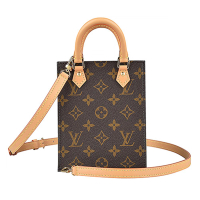 【Louis Vuitton 路易威登】LV M81295 PETIT SAC PLAT花紋LOGO Monogram帆布手提斜背包(迷你/咖啡)