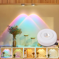 Round Push Button Sunset Lamp Stick-on Night Light Battery Powered Cabinet Lights for Closet Kitchen Wall Bedroom Decoration
