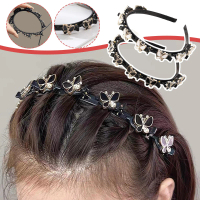 Butterfly Braided Hair Hoop Women Hair Bands Double-layers Braided Hair Hoop Headband Clip C3B0