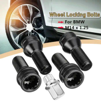 4pcs M14x1.25 M12x1.5 Car Wheel Locking Bolts + Key For BMW MINI R56 R57 R60 F22 Black Stainless Steel 36136776076 52x26x21mm