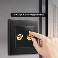 Retro Personality Wall Light Brass Lever 1-4 Gang 2 Way Toggle Switch Black PC Flame Retardant Brushed Panel