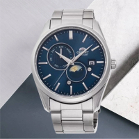 【ORIENT 東方錶】Sun &amp; Moon系列 現代商務 日月相機械腕錶/藍面41.5mm(RA-AK0308L)