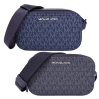 【Michael Kors】男士 COOPER系列 拼接皮革 斜背 雙層 迷你相機包/MK迷你男包(字母黑/字母藍)