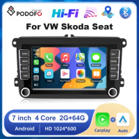 Podofo 2din Android Car Rdio For VW Seat Skoda 2+64G Wireless Carplay Android auto Stereo Radio WIFI GPS Car Multimidia Player