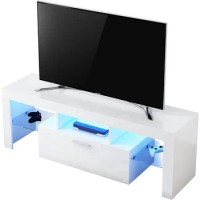 Modern White TV Stand for 32/40/50/55+ Inch TV, Entertainment Center TV Console, 16 Color LED Light Wood TV Table Stand with