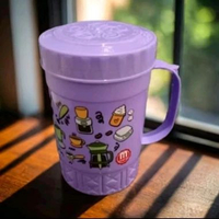 MUG TUTUP WARNA PRINTING ELIZA MARIO / MUG PLASTIK 700ML / CANGKIR TUTUP BESAR Ungu