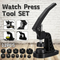 Watch Press Tool With Watch Battery Replacement Tool Kit 12 Dies Manual Watch Crystal Front Back Case Cover Screw Press Presser