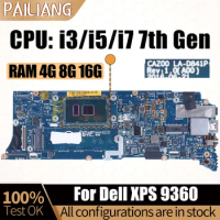 For Dell XPS 9360 Notebook Mainboard Laptop 0823VW 04N87K 09RYR9 0T9VPC i3 i5 i7 7th RAM 4G 8G 16G Motherboard Full Tested