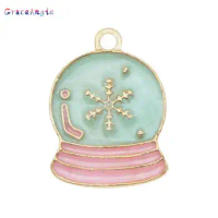 GraceAngie 10pcs Zinc Alloy Enamel Snow Globe Charm for Women Bracelet Pendants Christmas Decoration DIY Accessory