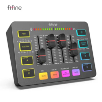 FIFINE USB Gaming Mixer With XLR Microphone Interface,48V Phantom Power,RGB, Sound Card for Podcasting Streaming AmpliGame SC3