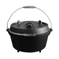 Uncoated cast iron camping pot, marching pot, camping equipment, outdoor picnic pot, pig iron three legged Dutch pot
