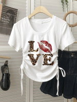 #fpy TREPUB.Tali serut T-shirt Oversize Lengan Pendek Kerut baju Trendy Heart kaos korea | Kaos baju