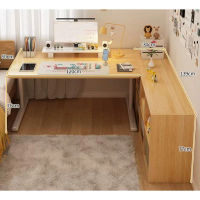 學習辦公桌子L型書架（【兩件套】木色六格櫃+木色桌） 