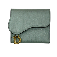 【二手名牌BRAND OFF】Dior 迪奧 灰色 山羊皮 Saddle Lotus 馬鞍 三折短夾