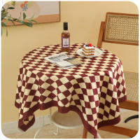 網紅餐桌桌布輕奢高級感復古法式氛圍格子圓桌拍照床頭柜茶幾蓋布