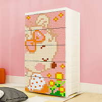 STYLE 格調 童趣益智積木拼圖五層玩具收納櫃-粉紅熊(拆開即用 免組裝)