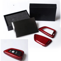 Real Carbon Fiber Remote Key Shell Case Fob Cover Trim Lockset Bag Cap For BMW X1 F48 X5 F15 X6 F16 2 Series F45 2014-2019
